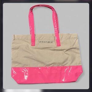 NWT Victoria's Secret Vibrant Pink and Cream canvas Tote bag